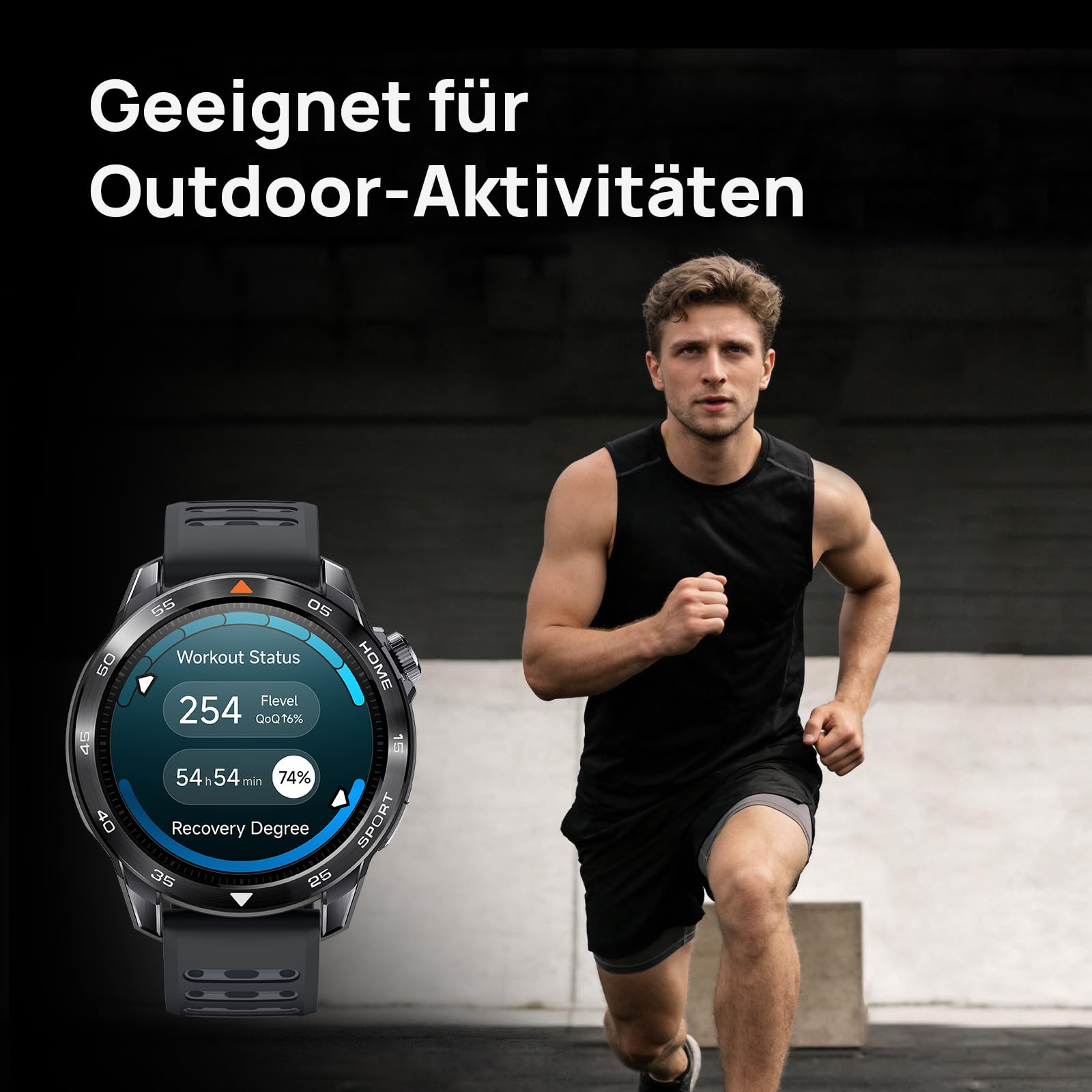 Mibro GS Pro2 GPS Smartwatch Herren, 20 Tage Akku, Coach-Laufplan | 1,43"AMOLED, Robustes Zifferblatt Edelstahl, Bluetooth-Anruf, 20 Tage Akku, 5ATM Wasserdicht, Padel, Läuft(Dunkelgrau)