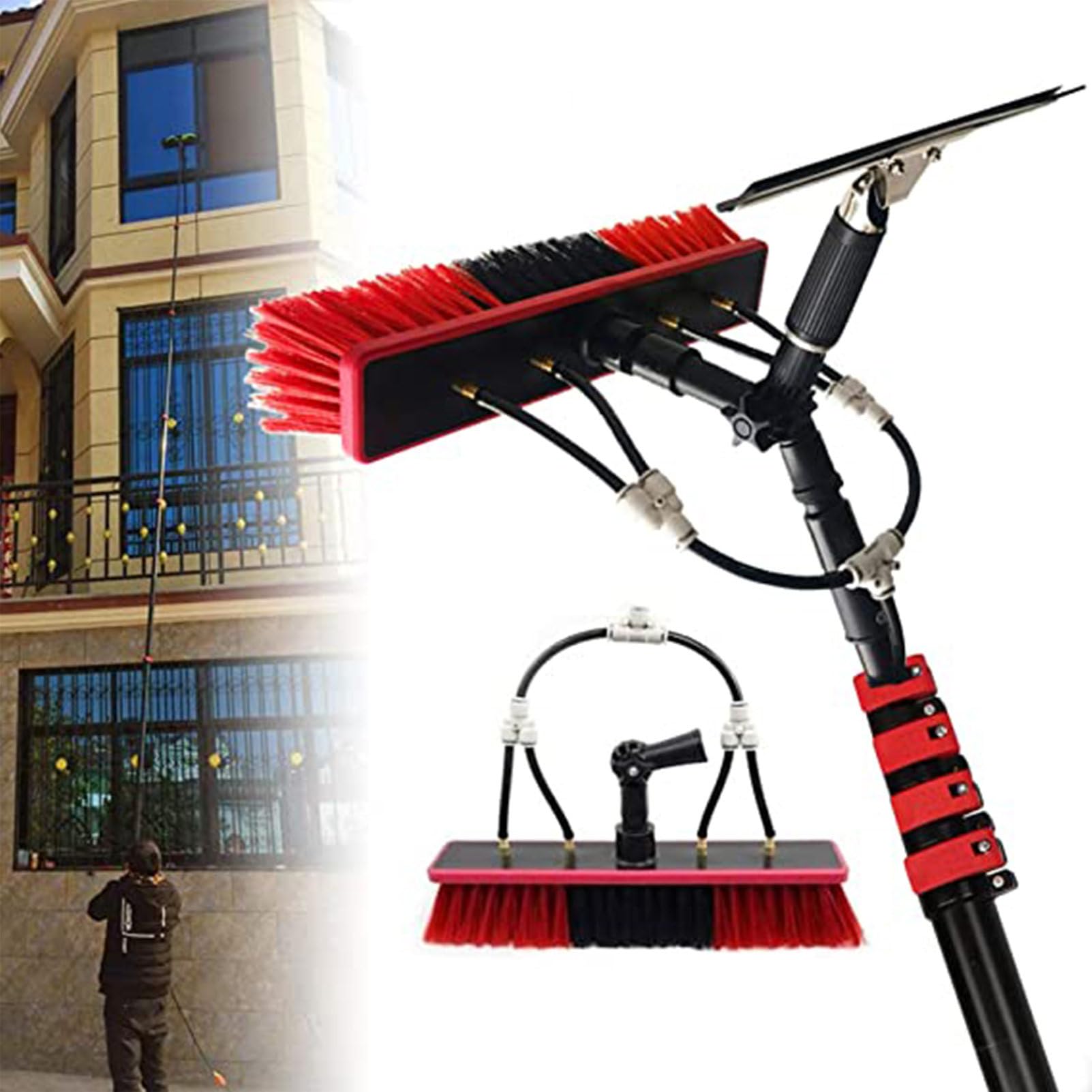 GTHTUHFD Telescopic Brush Window Cleaner Kit, Water-Bearing Telescopic Rod, Window Cleaning Rod, Suitable For Photovoltaic Panel Cleaning,12M/39Ft,6M/20FT