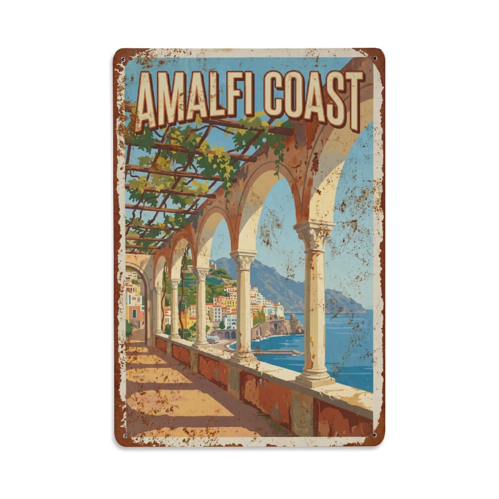 Vintage Travel Colonnade Italy Arched Metal Tin Sign