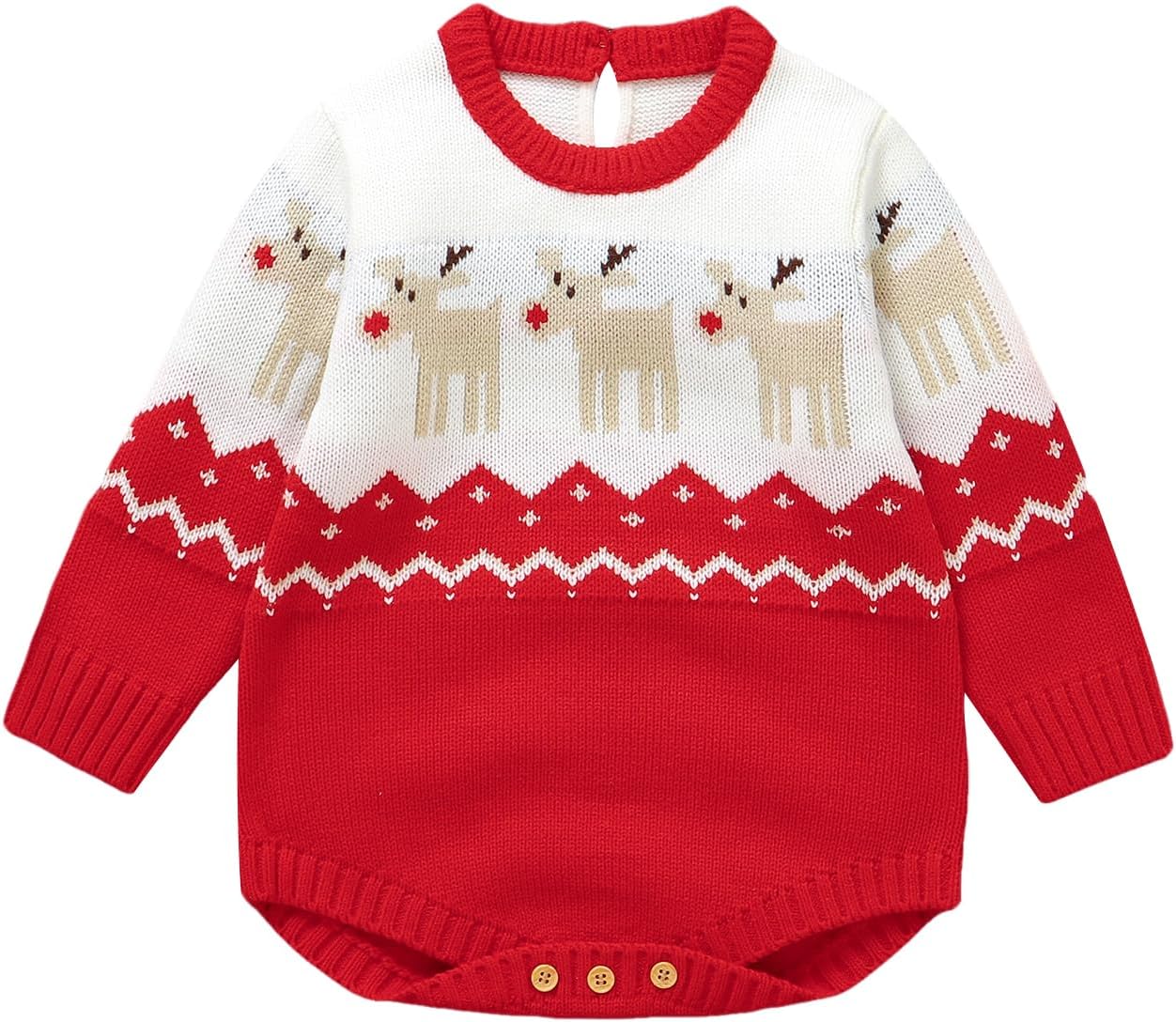 Hadetoto Newborn Christmas Outfits Baby Boy Girl Knit Romper Jumpsuit Newborn Onesie Infant Clothes Baby Gifts
