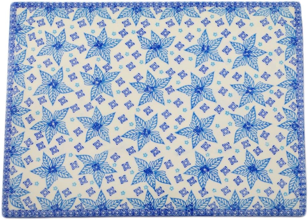 Polmedia Polish Pottery Cookie Sheet UNIKAT - Blue Poinsettia Pattern Handmade in Boleslawiec Poland by Ceramika Artystyczna + Certificate of Authenticity