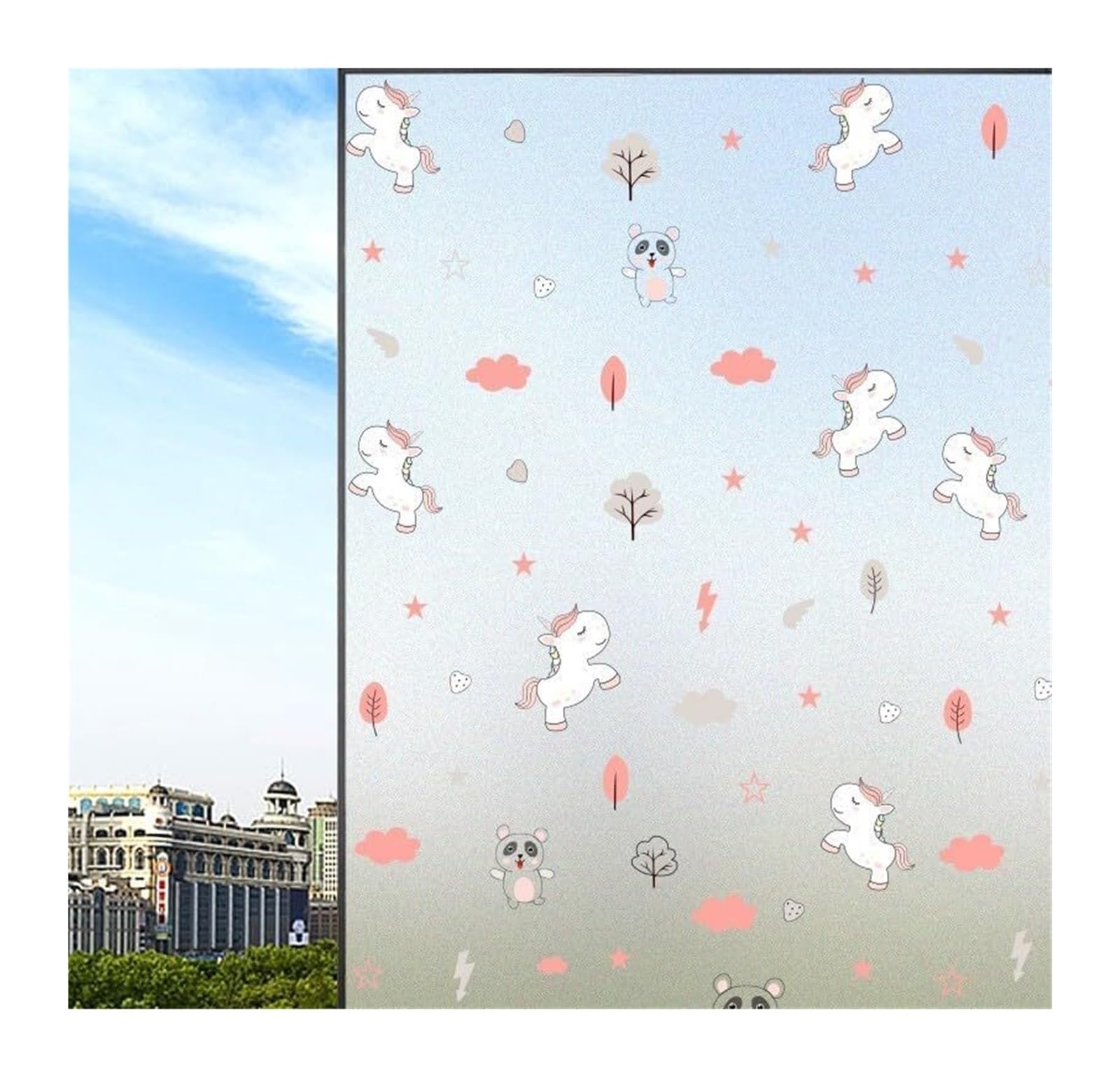 window film， Pink Cute Unicorn Privacy for Glass Windows Opaque Bathroom Window(40x200cm)