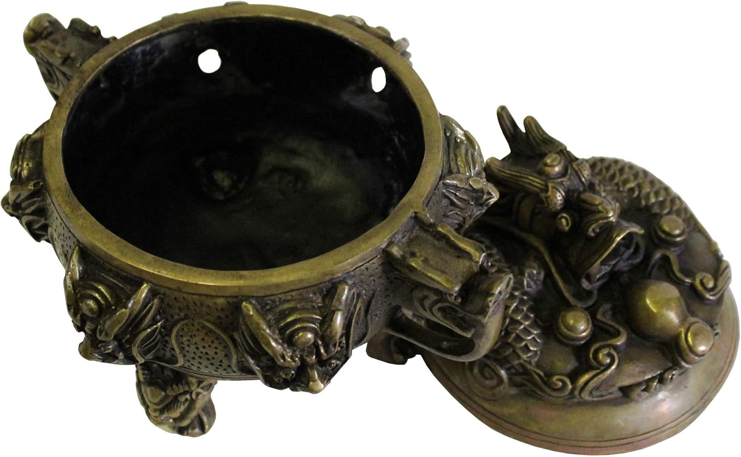 Chinese Brown Dragon Head Lid, Dragons Bronze Incense Burner Aws420