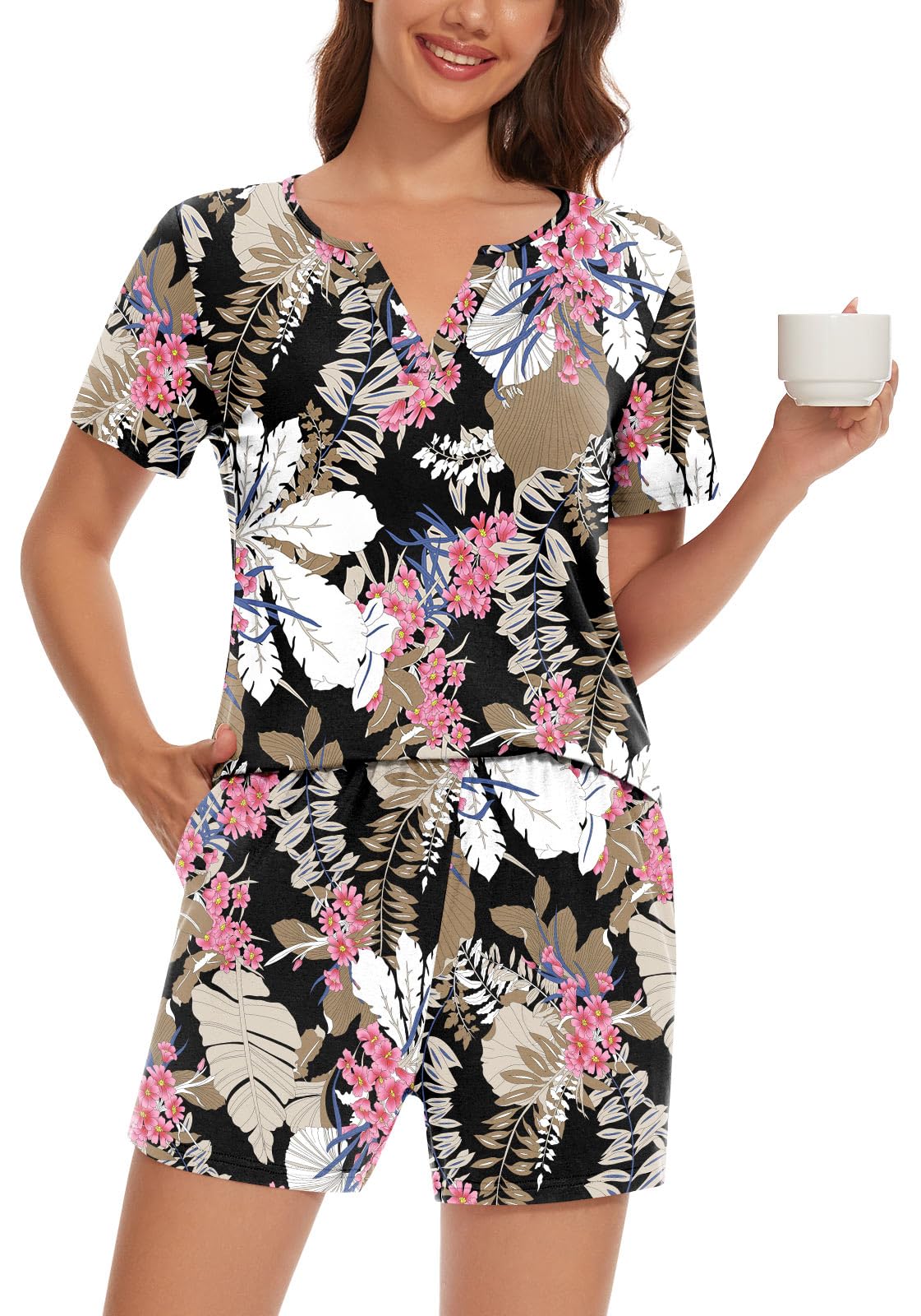 Anyally 2 Piece Women's Summer Short Sleeve Pajama Sets, Plus Size Lounge Sleepwear Ladies Pjs Sets