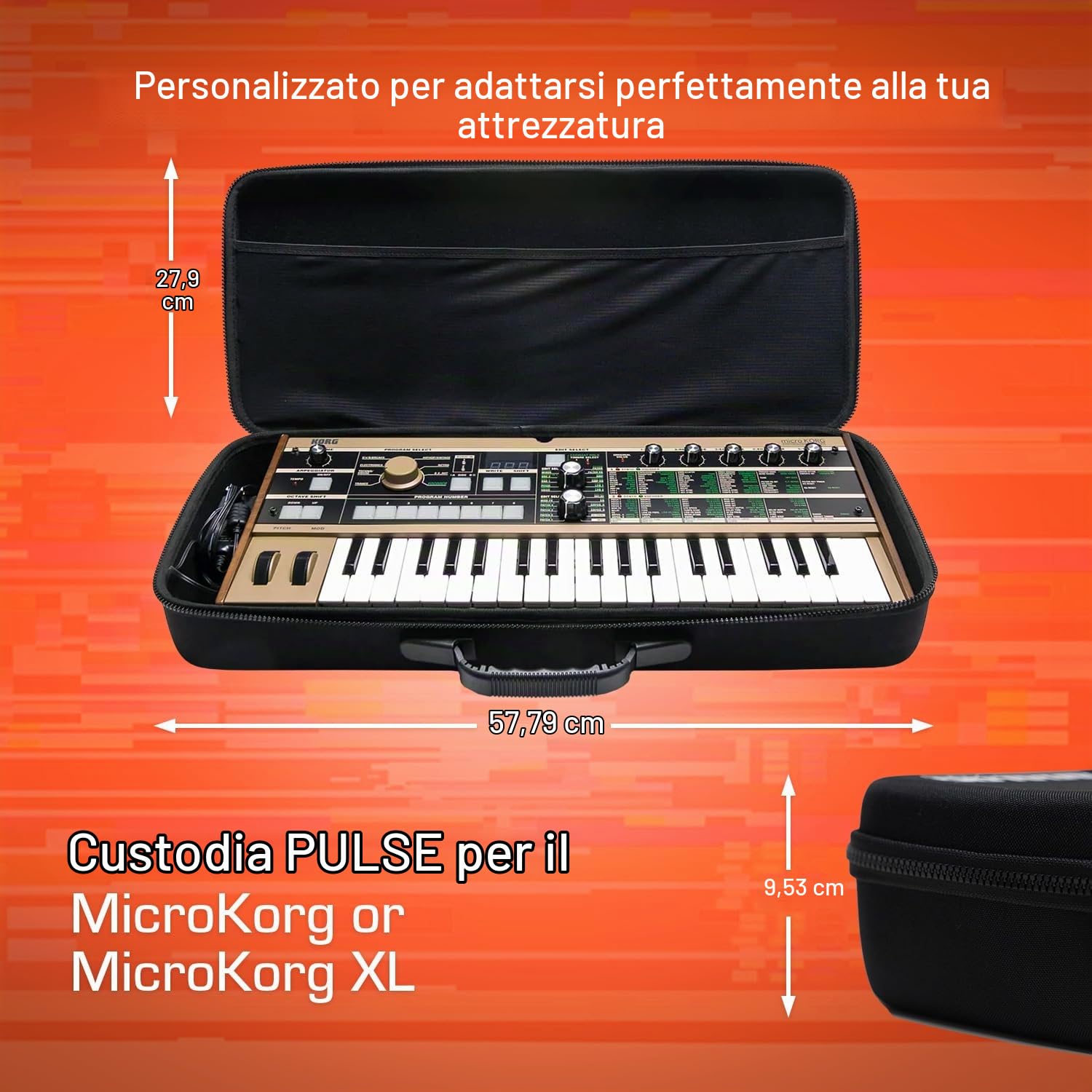 Analog Cases PULSE Case per Korg MicroKorg/MicroKorg XL+ o sintetizzatori simili (custodia per il trasporto in resistente EVA/nylon stampato, manico di prima classe), Nero