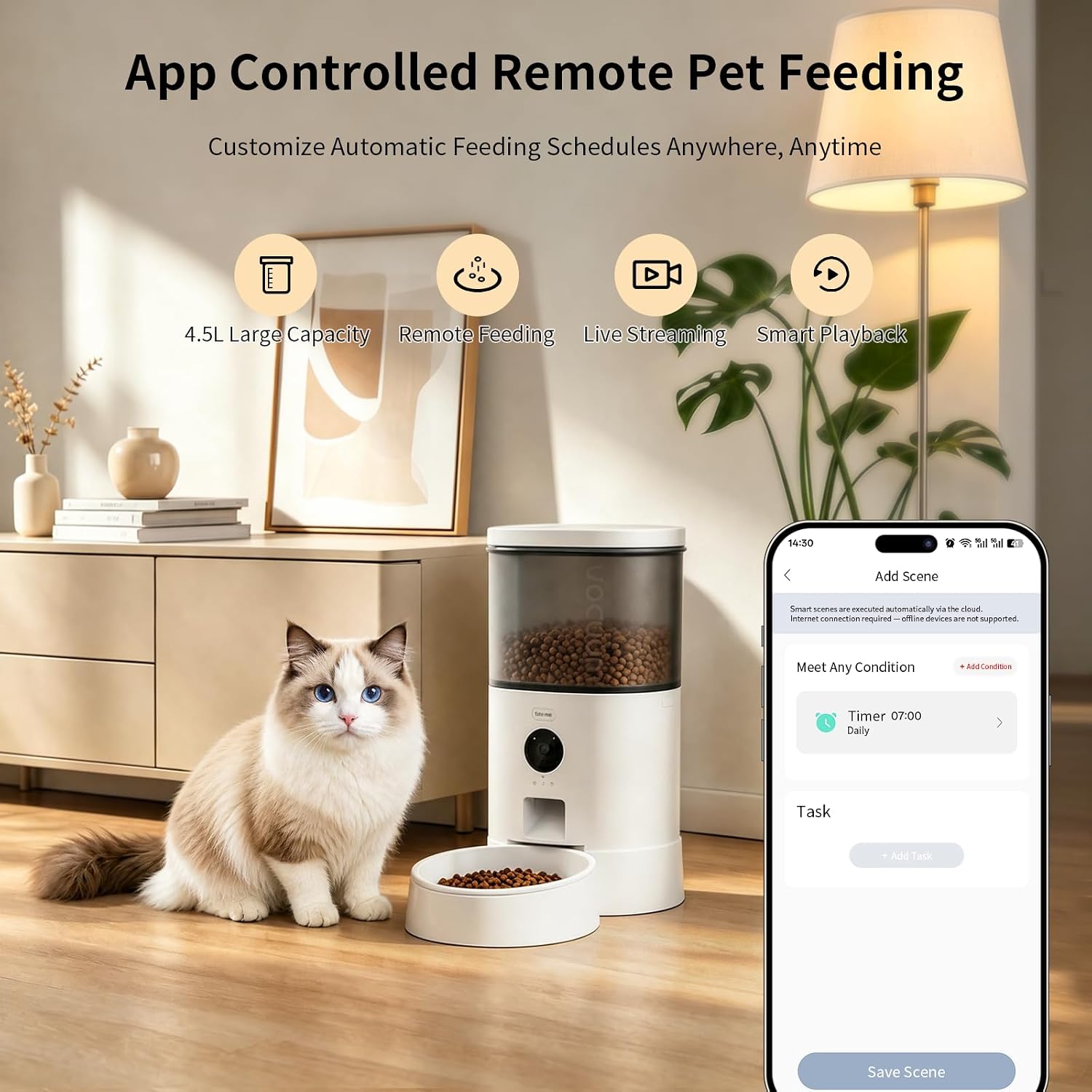 Automatic Cat Feeder with Camera, 1080P HD & Night Vision, 2.4G WiFi Smart Pet Feeder with App Control, 2-Way Audio, Vacuum Preservation Technology, Equipped with a Ceramic Bowl (1200mAh) image 4