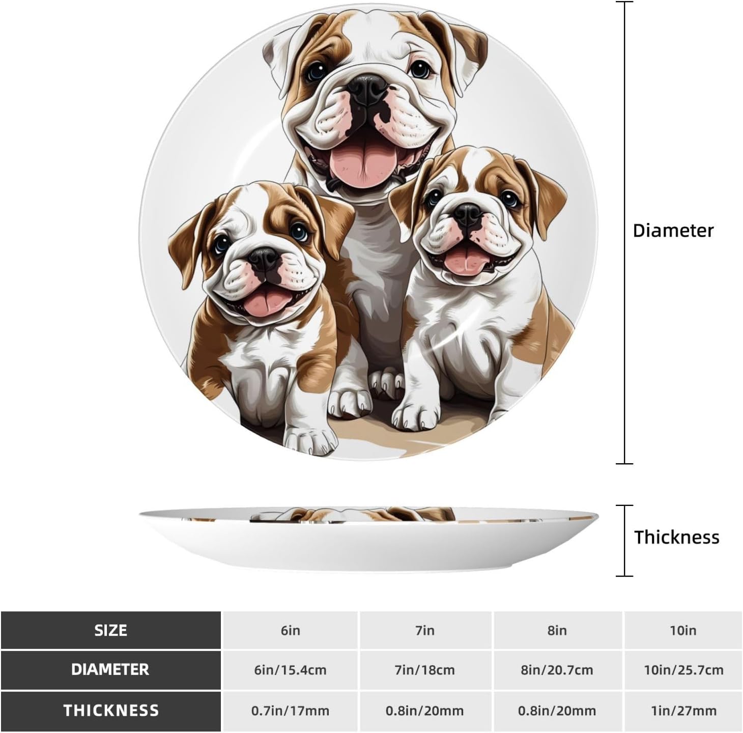 English Bulldogs Style Ceramic Plate Display Home Display With Stand Wall Hanging Plate For Home Decor 10 Inch
