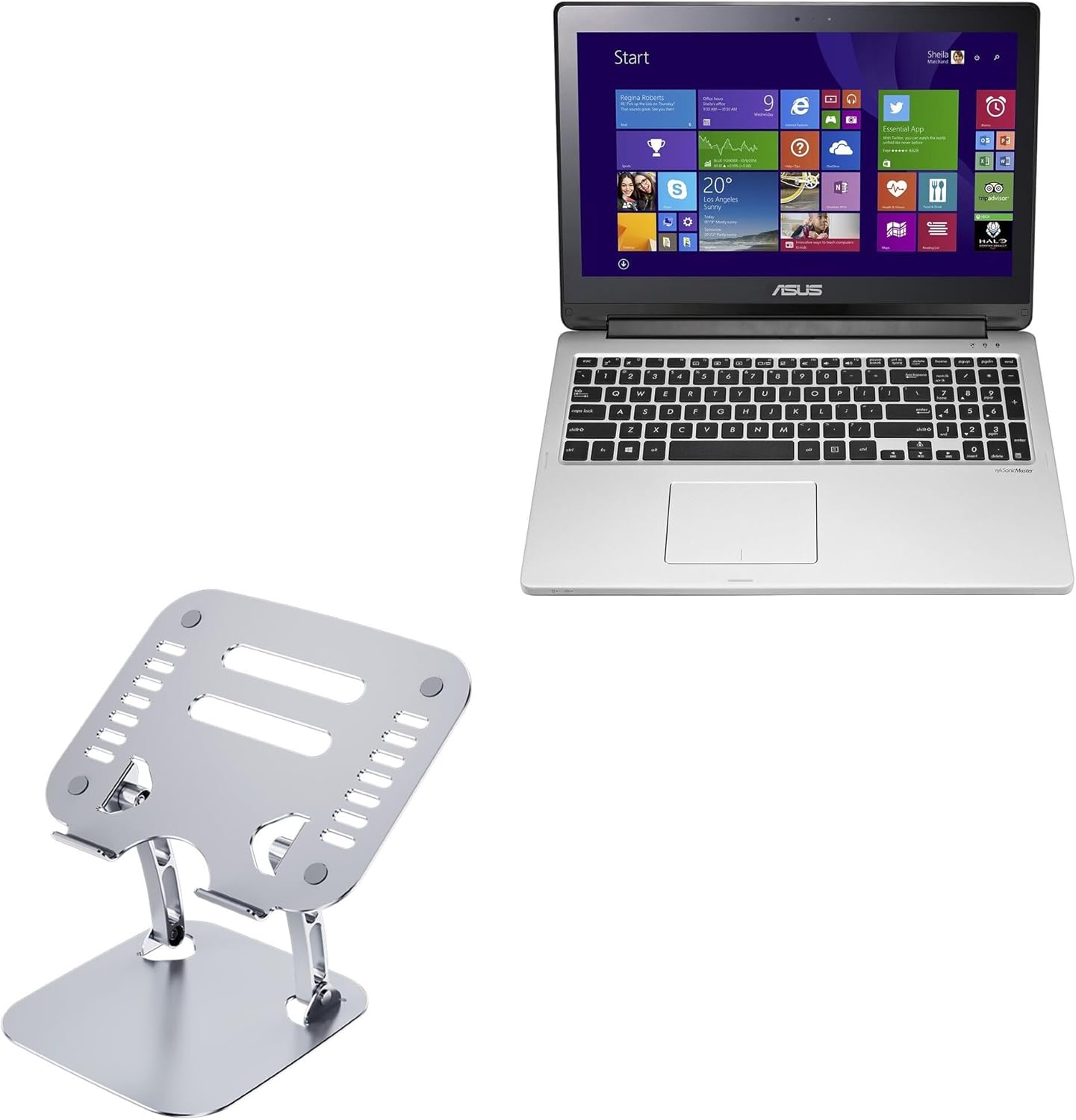 BoxWave Stand and Mount Compatible with ASUS Transformer Book Flip TP500LA - Executive VersaView Laptop Stand, Ergonomic Adjustable Viewing Angle Metallic Riser - Metallic Silver