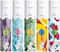 CLESH Toilet Odor Eliminator Spray, 5-Pack Essential Oils Freshener (Ocean, Lemon, Lavender, Hibiscus, Eucalyptus) - 250 Uses, Travel Size