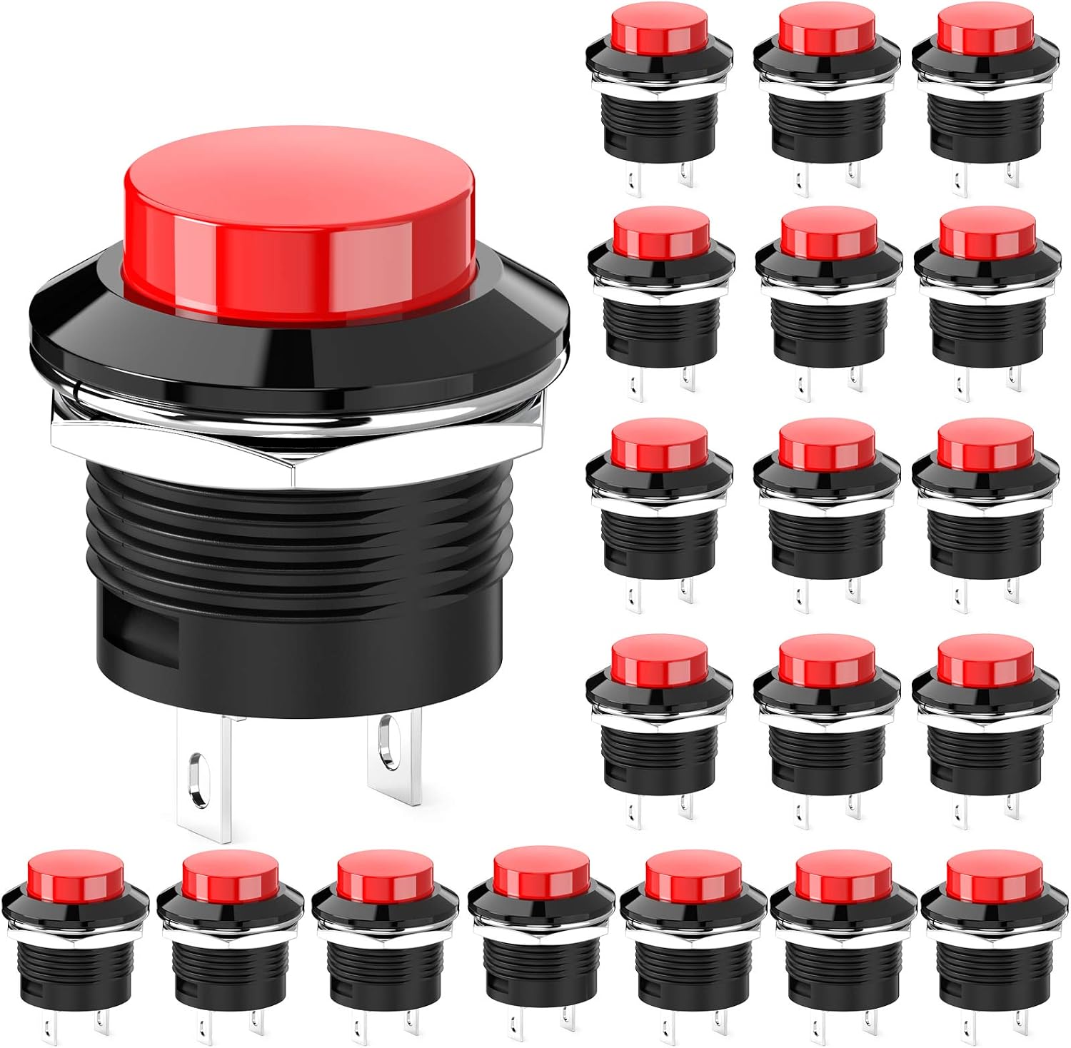 DIYhz Momentary Push Button Switch Mini No Lock Round Switch AC 250V / 3A AC 125V /6A Off-ON Red Cap(20pcs)