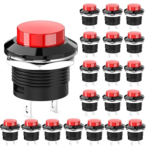 Interruptor de botón momentáneo, mini interruptor redondo sin bloqueo AC 250 V3 A CA 125 V6 A, tapa roja apagada (20 unidades)