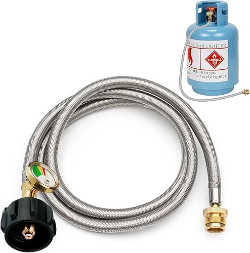 Manguera adaptadora de propano de 6 pies, convertidor de 1 libra a 20 libras, convertidor de propano trenzado de acero inoxidable, adaptador de