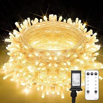 String Lights Indoor Plug in 200 LED Christmas Lights Warm White | 66ft 200 LED Christmas Lights with Remote Timer Plug in 8 Modes Outdoor Lights for Bedroom Dorm Xmas Tree Wedding Waterproof