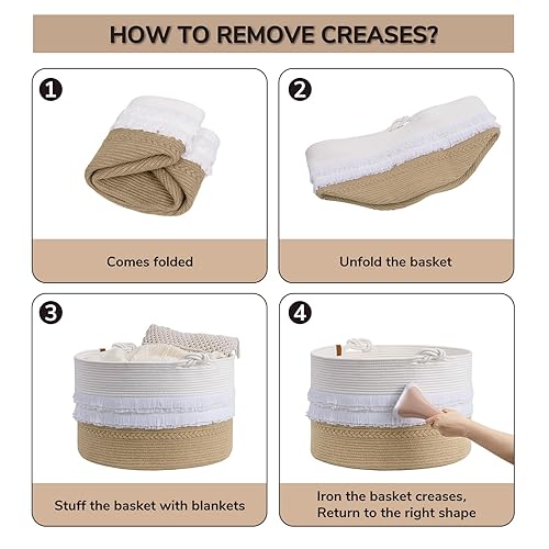 Miniatura 8 de TIMEYARD Cesta para manta, 21.7 x 13.8 pulgadas, cesta de almacenamiento grande para sala de estar, canasta de juguetes con asas, cesta tejida para