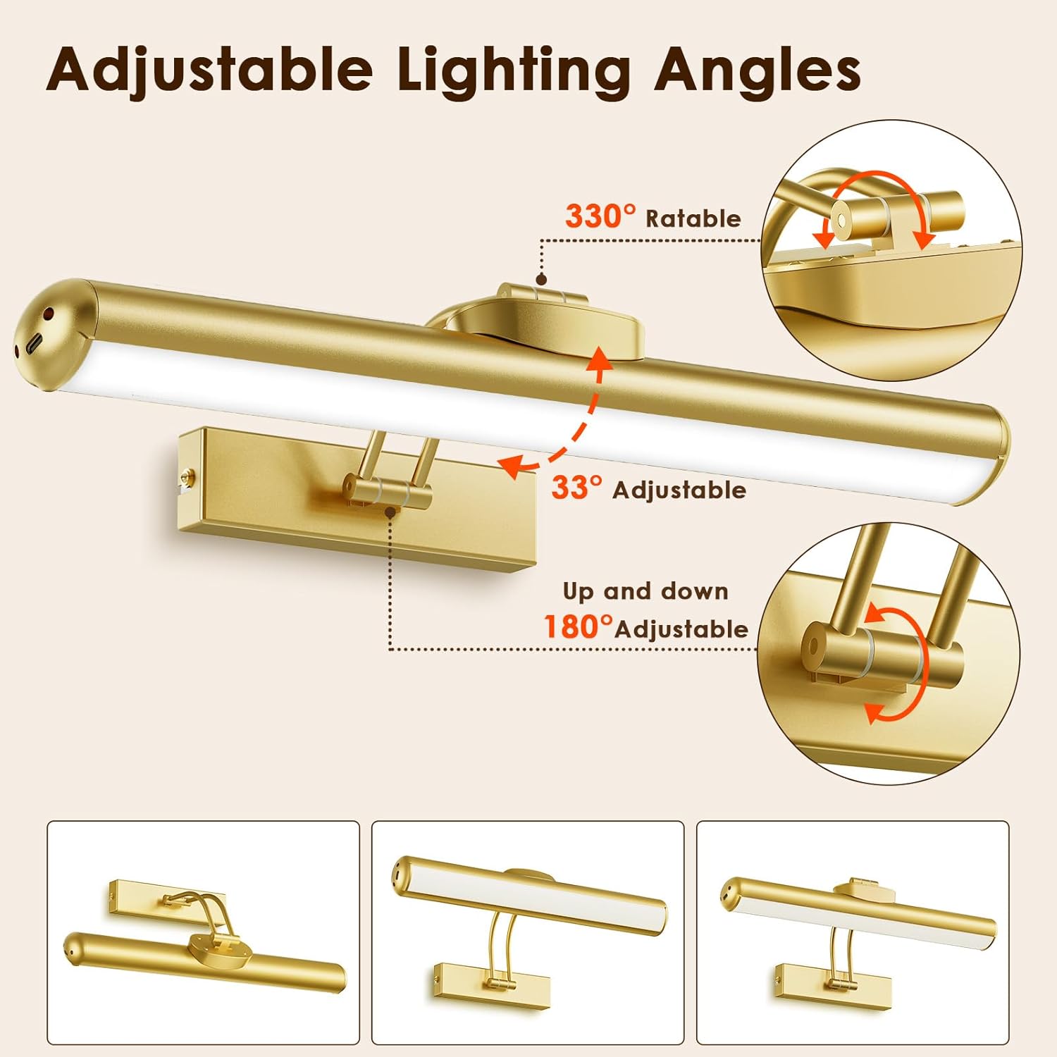 Picture Light for Wall with Remote, Wireless Battery Operated Wall Lights with 3 Colors Dimmable & Timer, 12.6" Rechargeable Metal Wall Sconce for Living Room, Artwork Gallery Display, Gold 1Pack
