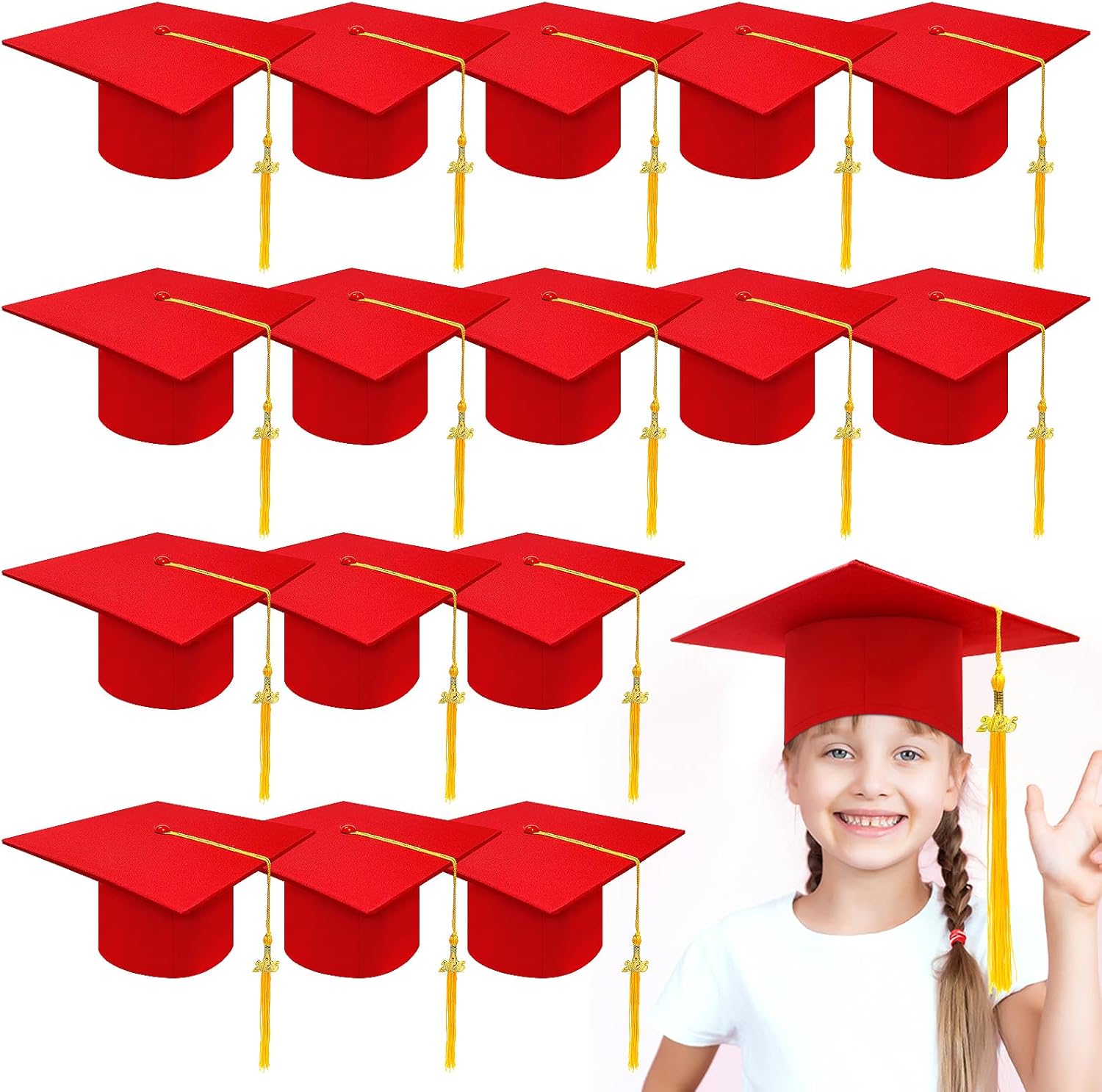 Kidum 16 Pcs 2026 Graduation Cap Kindergarten Bulk Graduation Cap Preschool Child Size Grad Caps with Metal 2026 Tassel