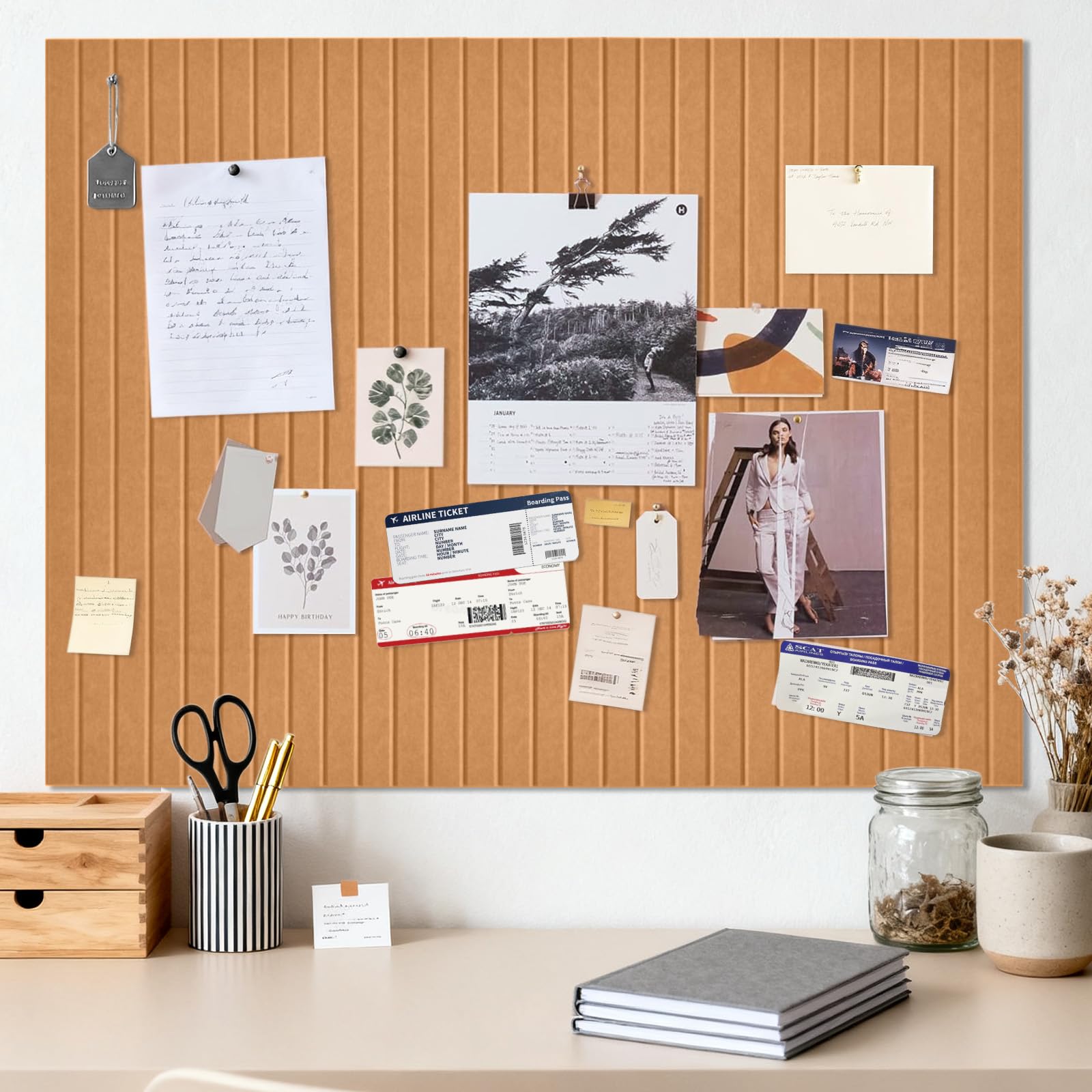 Pin Board, Large Self-Adhesive 90 x 60 cm, Self-Adhesive Pin Board, Cork Board, Decorative Felt Notice Board, Foldable Photo Board, Memo Board, Vision Board for Office, Home and Children's Room โ image 1