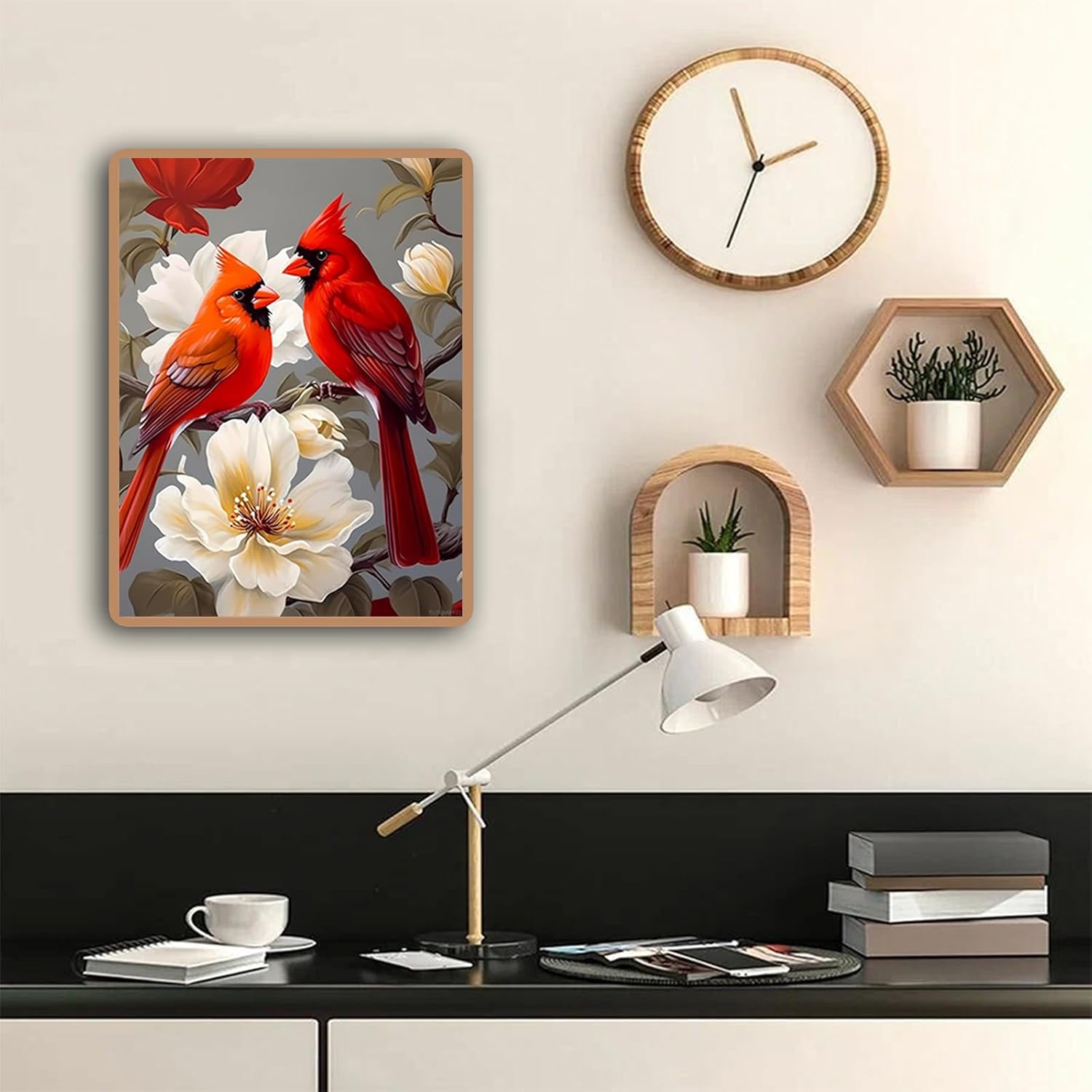 TUTUMAY21 5D Animal Bird Diamond Painting Kits Spring Red Cardinals for Adults, Full Round Diamond Art Craft for Home Wall Decor Gifts 12x16inch