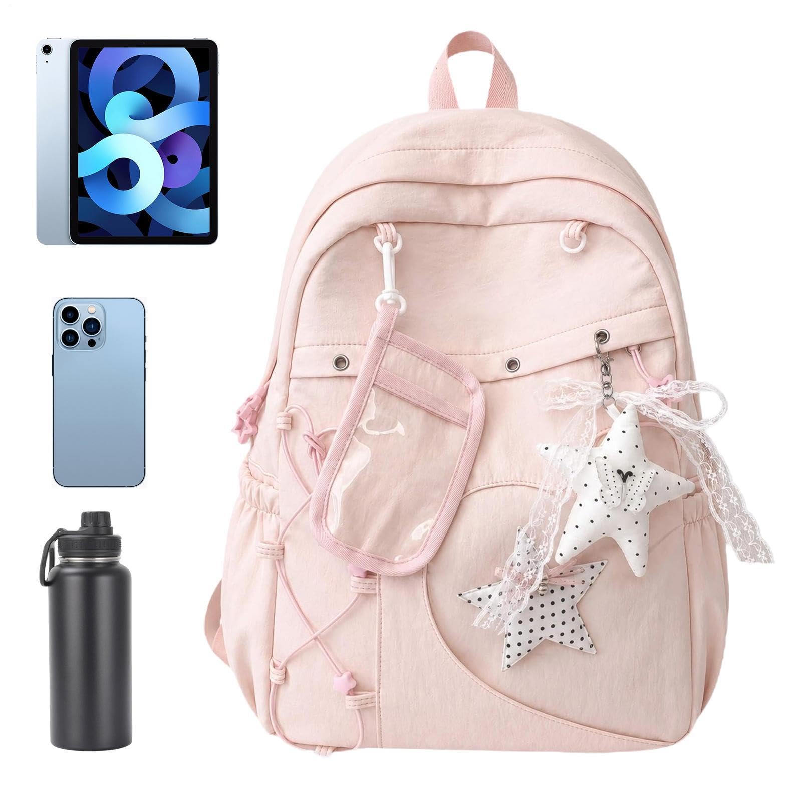 Zaino da ragazza Leger Fashion impermeabile con tasca trasparente, Rosa