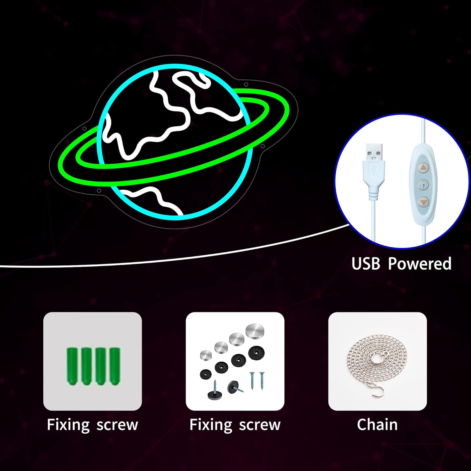 Earth Neon Sign for Wall Decor, Planet Led Signs, Dimmable Neon Light Sign for Bedroom, Game Room, Living Room, Bar Decoration, USB Powered Light Up Signs for Man Cave - Image 3