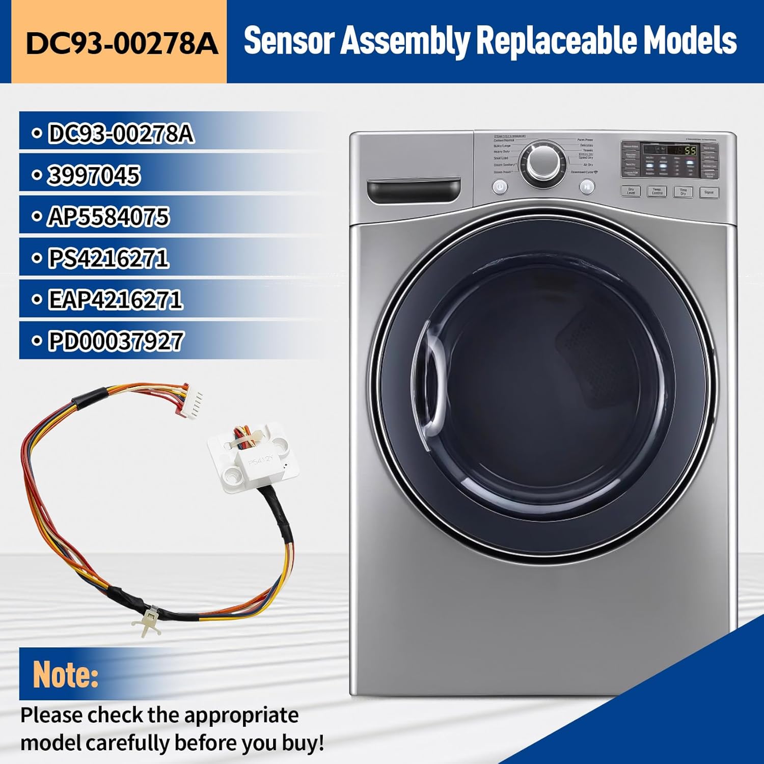 DC93-00278A Washer Vibration Sensor, for Samsung, Compatible with WV55M9600AV/A5-00 WF45K6500AV/A2-00 WV60M9900AV/A5-00 WF42H5200AP/A2-00 WF56H9100AG WF45H6300AW WF50K7500AV. OEM. 1 Year Warranty