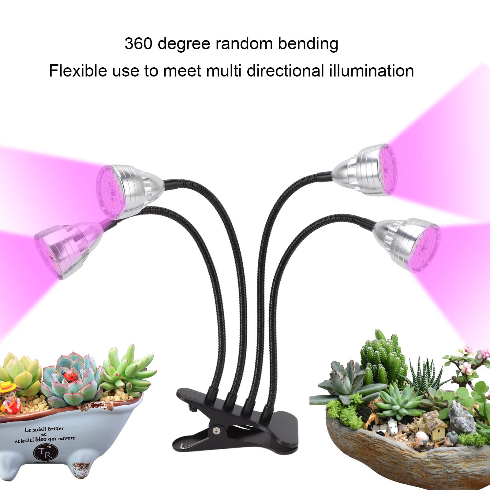 Luz de Crecimiento, luz de Crecimiento LED para Plantas de Interior, luz de aleación de Aluminio de Crecimiento LED 4 Cabezas Luz de Planta USB Ajustable y Flexible con Clip para Interiores