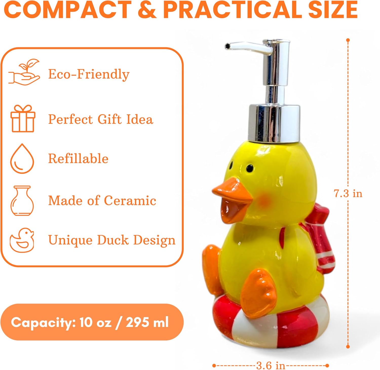 Duck Soap Dispenser Cute for Kitchen Sink - Kids Soap Dispenser for Cute Bathroom Decor - Ideal Gift for Duck Bathroom Decor Lovers - Ceramic Pump Bottle for Hand Wash or Lotion
