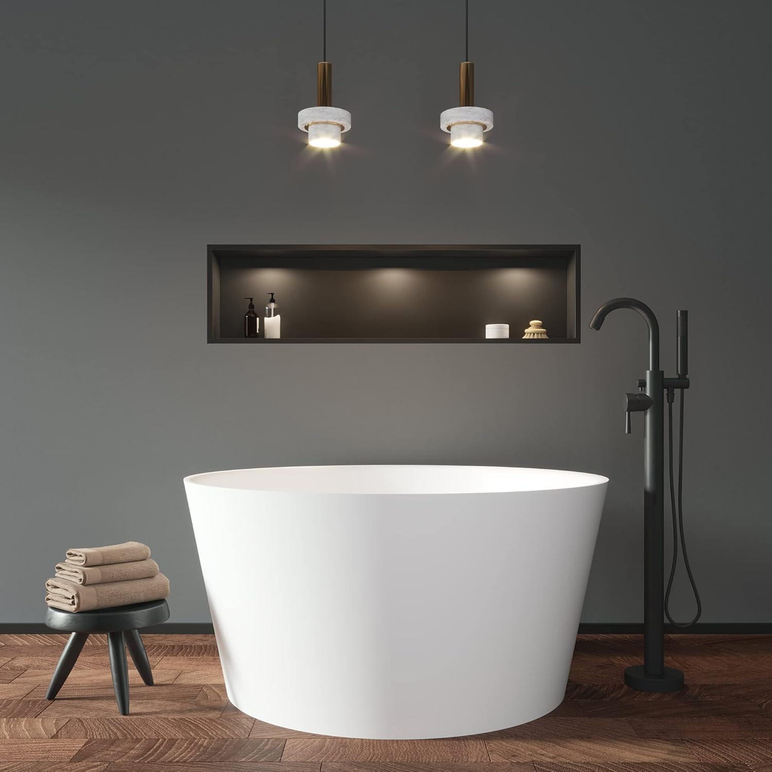 Dowell 078 48" Round Luxury Stone Resin Solid Surface Freestanding Bathtub White Modern-Roud 48"