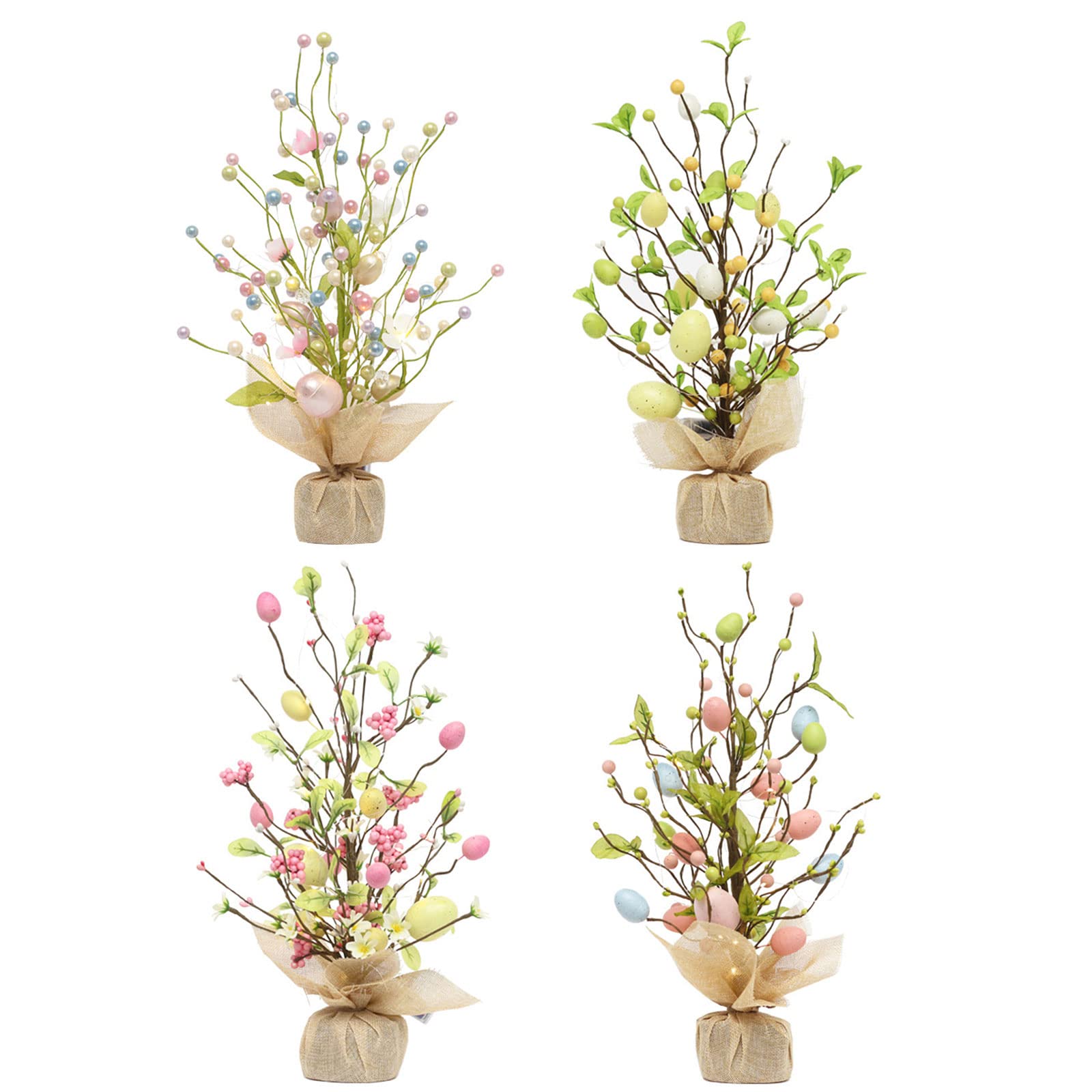 Larfraecy Albero Di Pasqua Decorativo Con Luci LED 45 Cm - Centrotavola Con Uova Colorate E Rami Primaverili - A Batterie Per Interni Ed Esterni