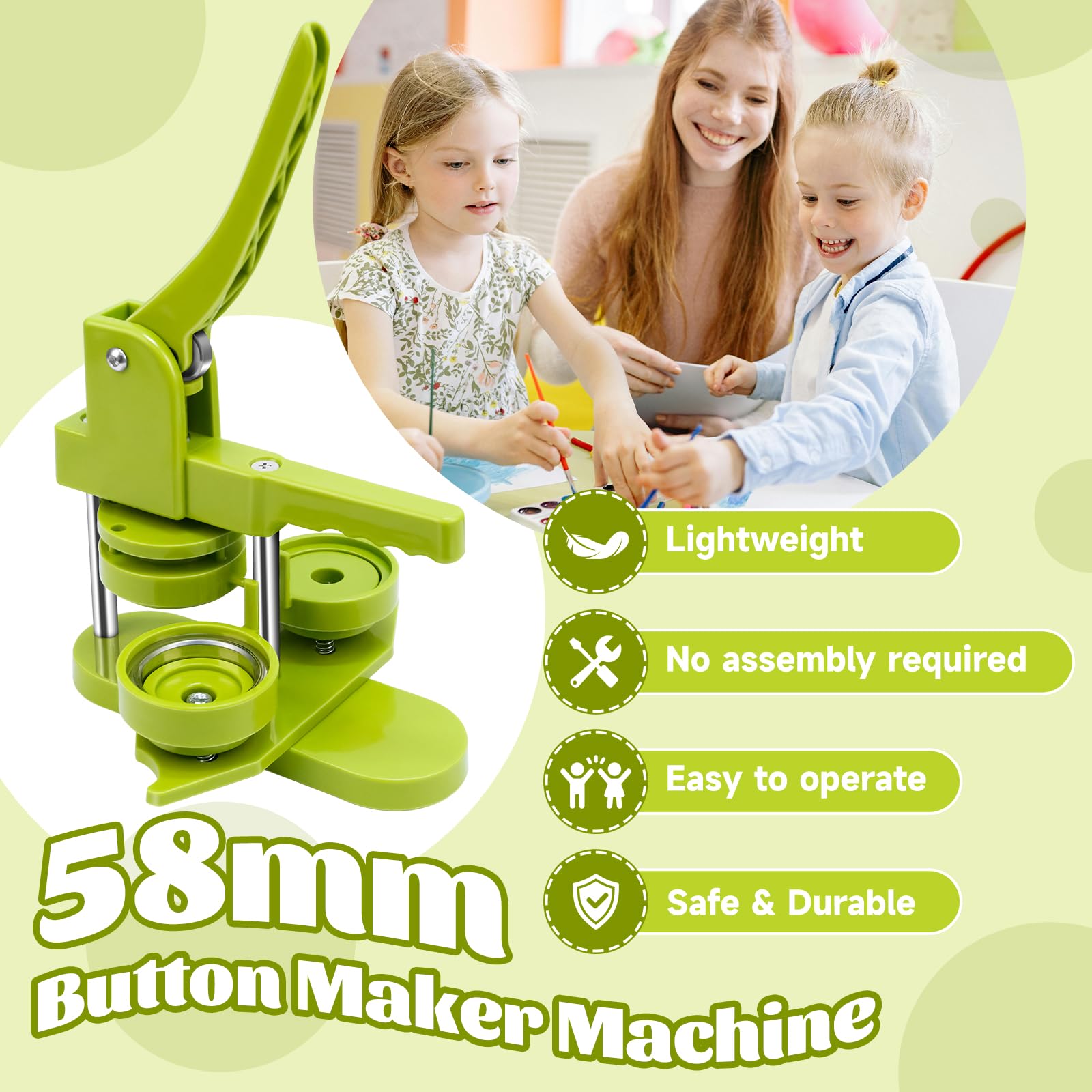 Maquina para Hacer Chapas 58mm, Maquina de Chapas con 100 Accesorios & Cortador Circular, Máquina para Hacer Insignia para Hacer Botones, Maquina de Hacer Chapas, Maquina Hacer Chapas