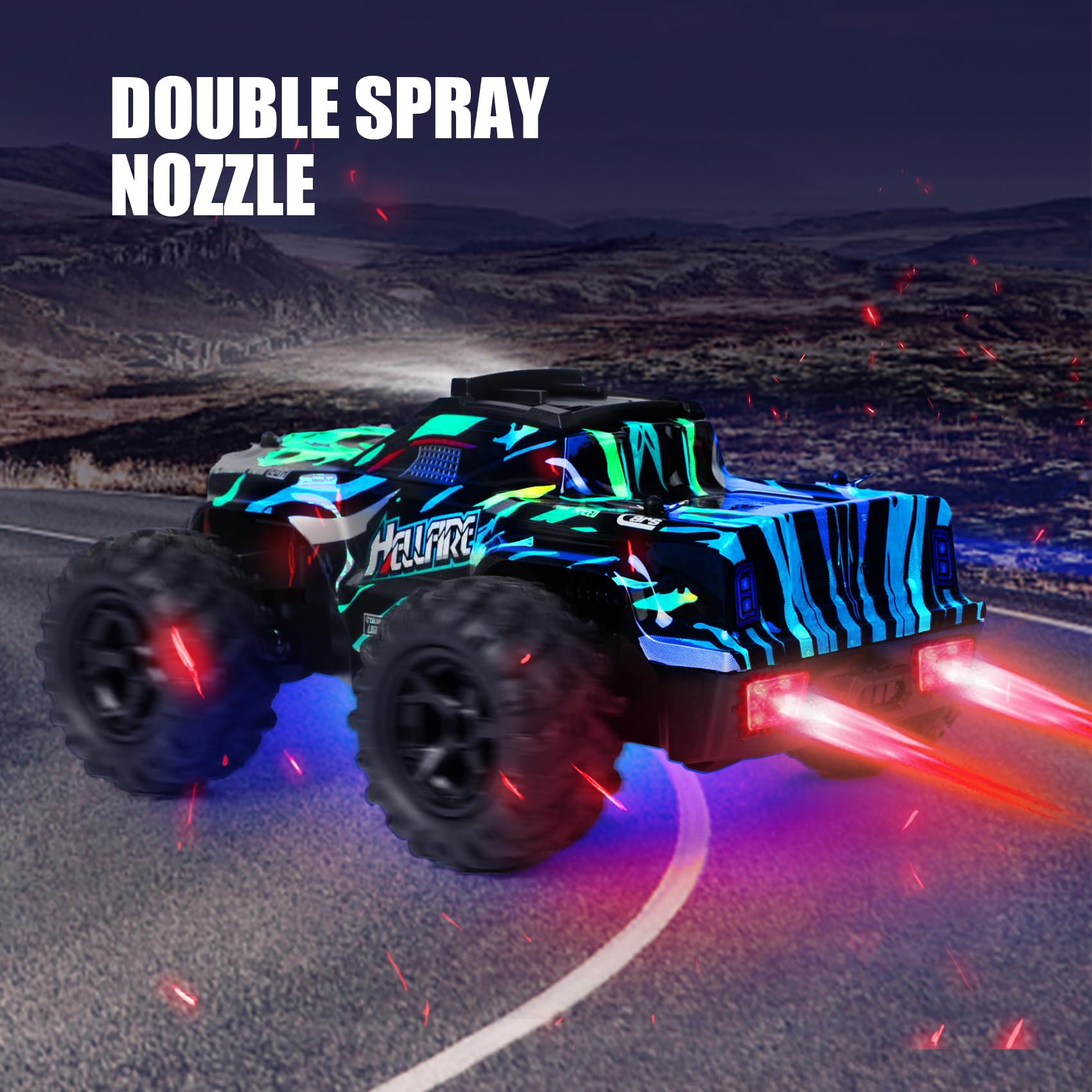BAZADER Remote Control Cars RC Truck 1:18 RC Car with LED Light 2.4GHz All Terrain Off Road Truck Toys - High Speed 25KMH+ with Spray 60 Mins Playtime Fast Racing Toy for Kids Adults - Image 4