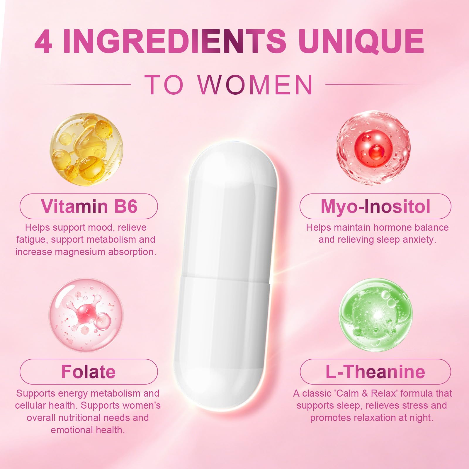 Magnesium Complex for Women, 10 in 1 Magnesium Glycinate, Citrate, Malate & More + Vitamin B6, Myo-Inositol, L-Theanine & Folate – Sleep, Heart & Muscle Support, Vegan 120 Capsules — Amazon image 3