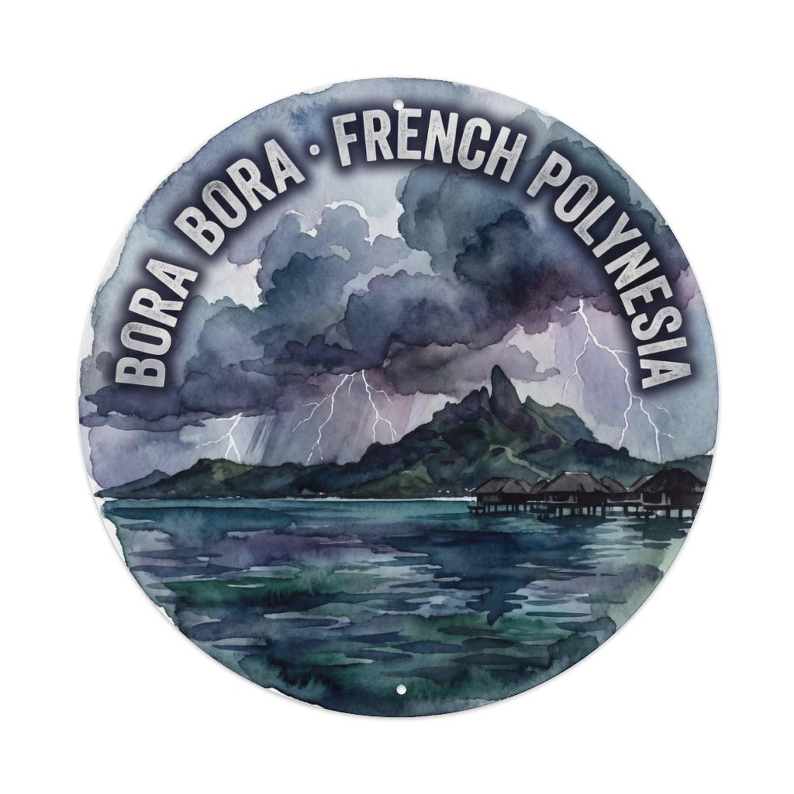 Olyhtr 8X8inch Classic Style Tropical Storm Borabora Lagoon Travel Watercolor Metal Tin Sign
