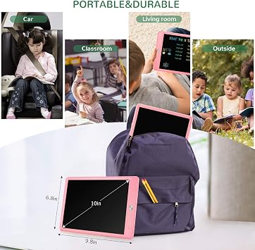 LCD Writing Tablet for Kids, 10-inch Coloring Drawing Pad, Mess Free Doodle Board, Airplane Travel Toys for Boys and Toddlers, Road Trip Essentials, Gifts for 3 4 5 6 7 8 Year Old Girls (Pink)