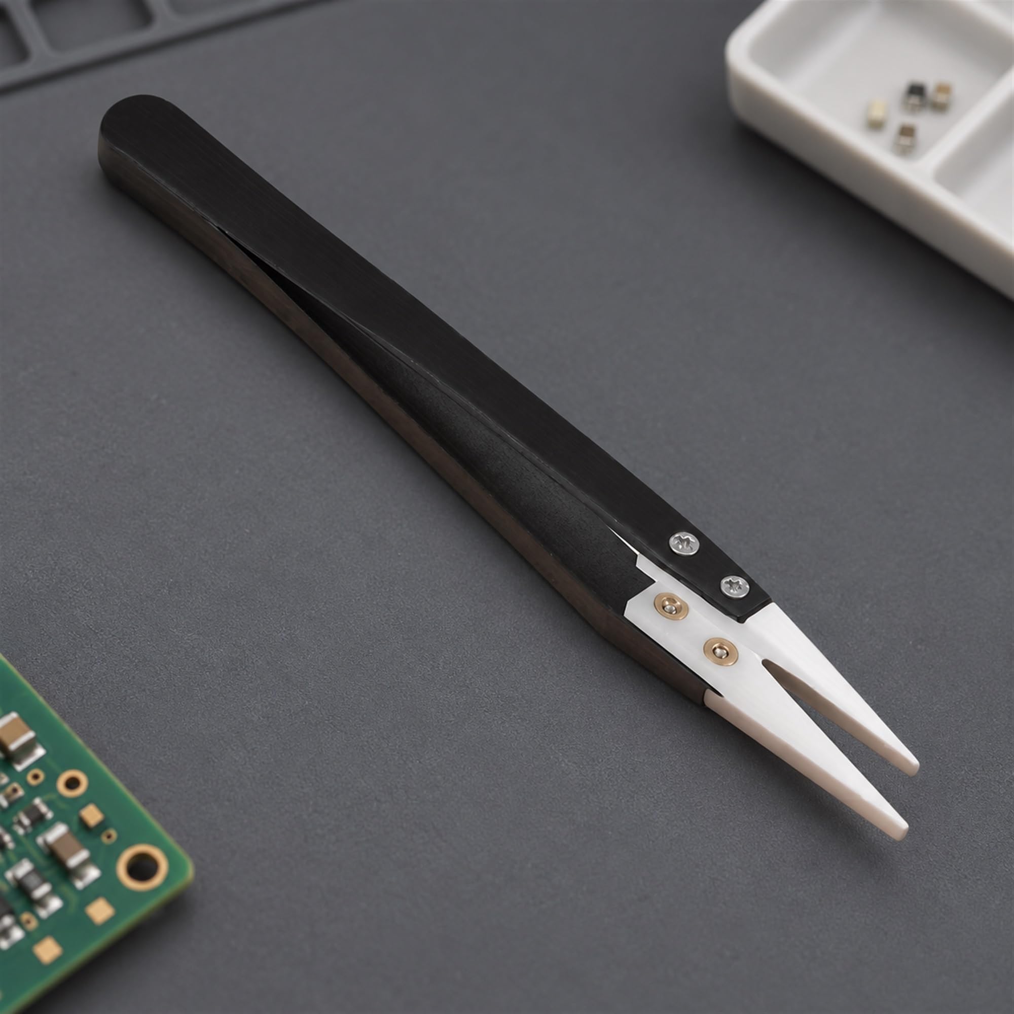 Stainless Steel Ceramic-Tip Precision Tweezers, Small Part Handling Tools for Electronics and Jewelry Bench Work
