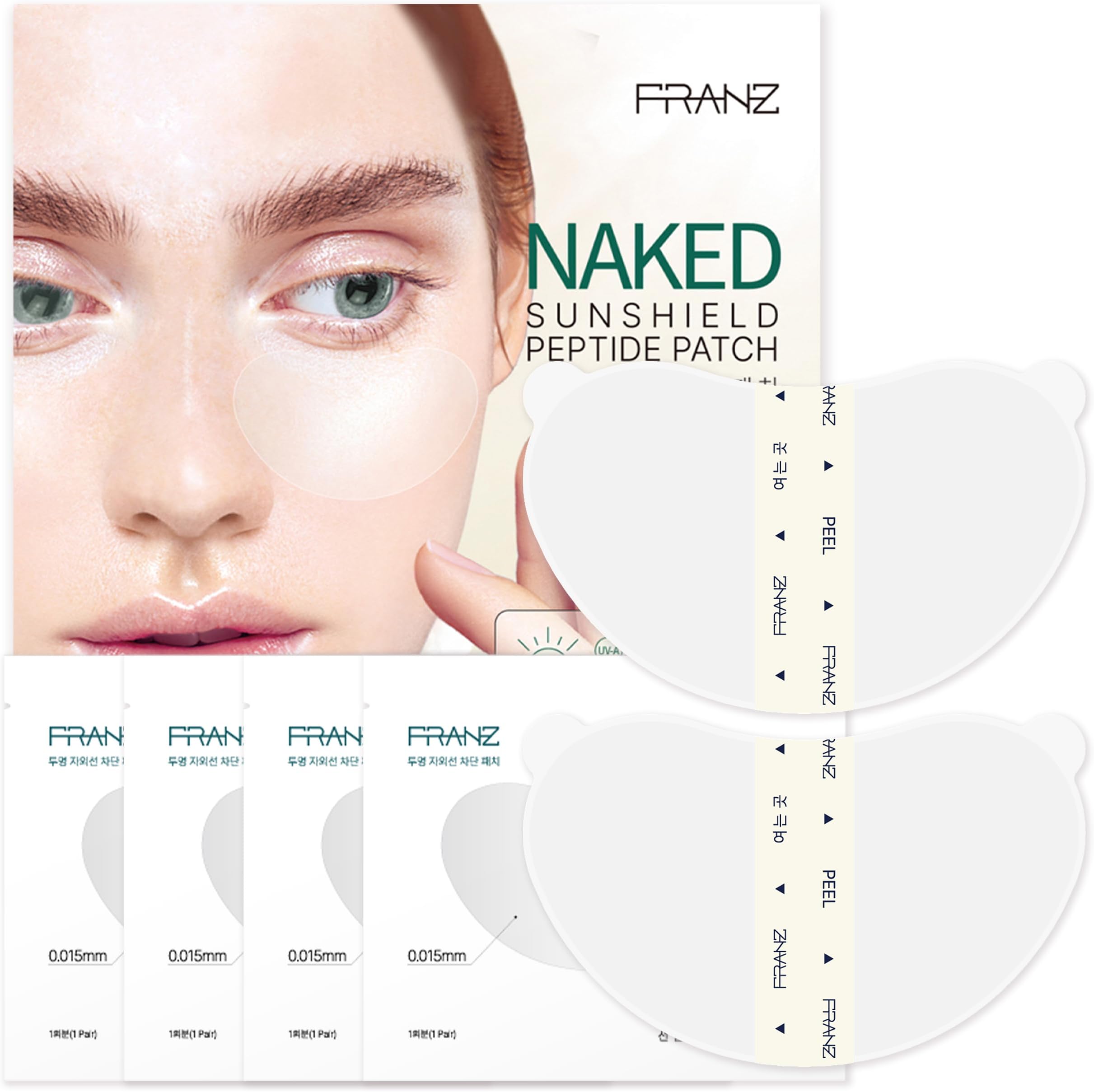 FRANZ UV Protection Peptide Sun Patches, Ultra-Thin Sunshield for Face, 4 Pairs (Regular Size), Anti-Aging & Skin Rejuvenation, Perfect for Outdoor Sports – Golf, Hiking, Driving, Korean Skincare