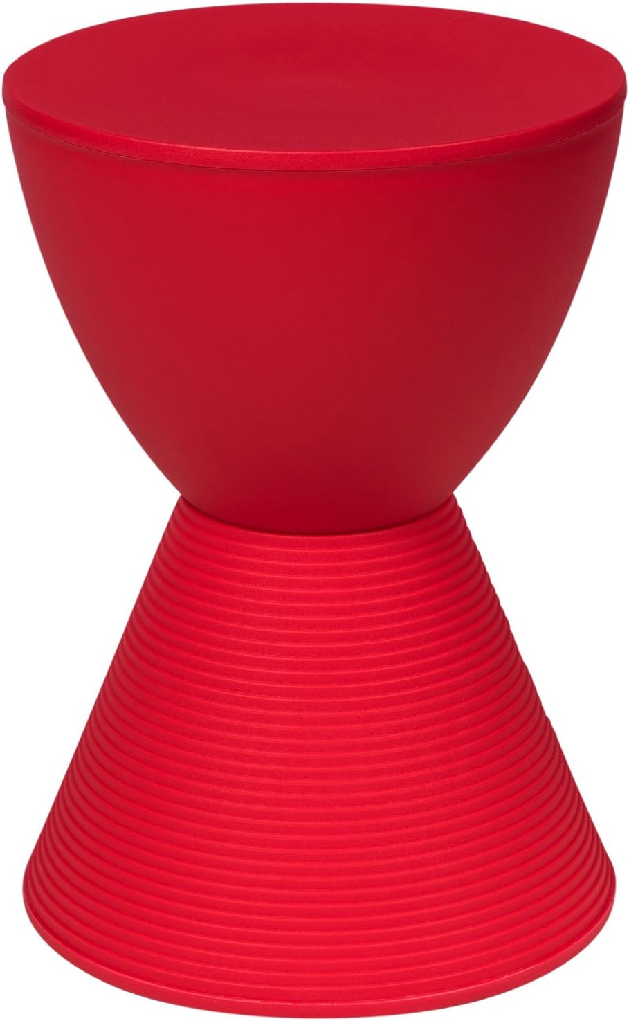LeisureMod Red Hourglass Drum Side Table with Storage – Modern ABS Shell Accent End Table with Removable Lid for Indoor & Outdoor Use.