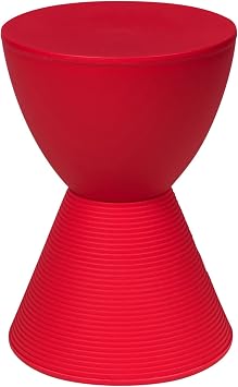 LeisureMod Red Hourglass Drum Side Table with Storage Modern ABS Shell Accent End Table with Removable Lid for Indoor & Outdoor Use.