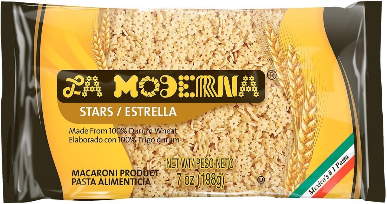LA MODERNA, Star Estrella Pasta, 7 oz | Enriched Durum Wheat Semolina, Kosher, Non-GMO, Iron & Vitamin-Fortified, Fun Shapes for Soups & Kids’ Meals (Pack of 5)