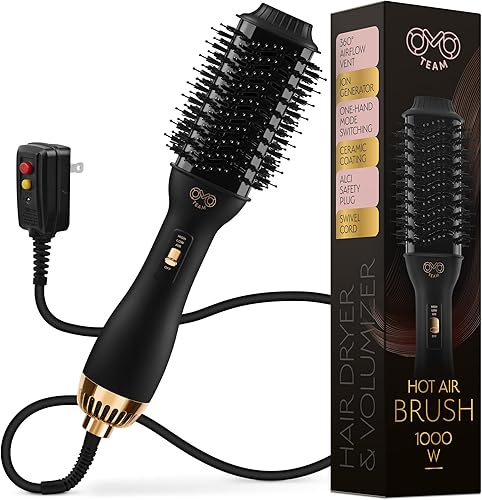 Cepillo secador de pelo profesional, secador y voluminizador de oro negro, cepillo de aire caliente para mujeres, forma ovalada de 2.362 in