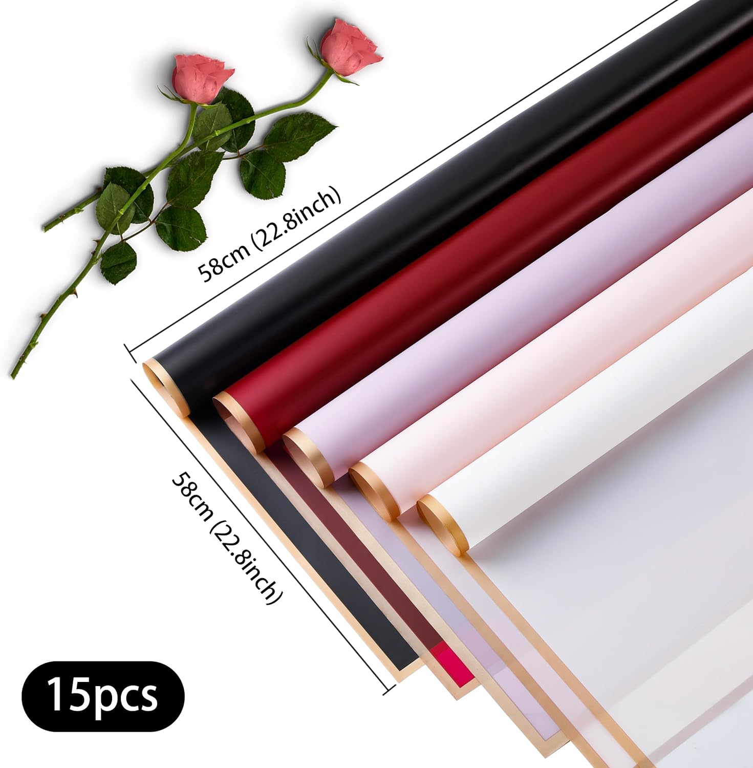 BWLOIES Flower Wrapping Paper Bouquet,Waterproof Floral Wrapping Paper,Korean Paper Flower Wrap,Gift Wrap Florist Paper papel para flores,15 Sheets (Burgundy)