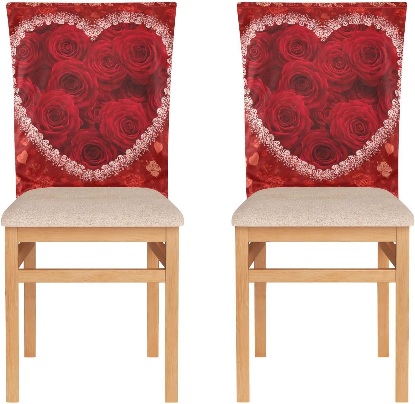 ALAZA Roses Floral Hearts Chair Back Cover Set of 6, Washable Reusable Removable Chair Slipcovers Decorative Chair Cover for Home Kitchen Wedding Party