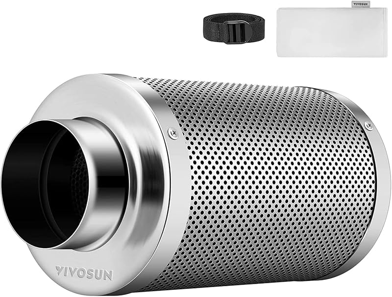 VIVOSUN Aktív Szénszűrő 150 mm - Szagtalanító Ausztrál Aktív Szénnel, Előszűrővel, Megfordítható Peremmel, Növénysátorhoz, 15x40 cm - Silver