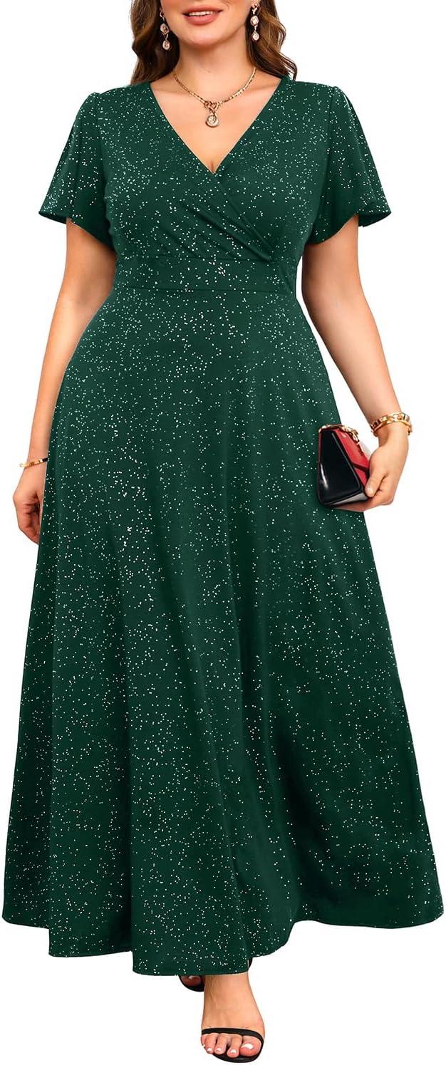 Pinup Fashion Women Plus Size Formal Dresses – Evening Gowns Wedding Guest Glitter Prom Long Dress