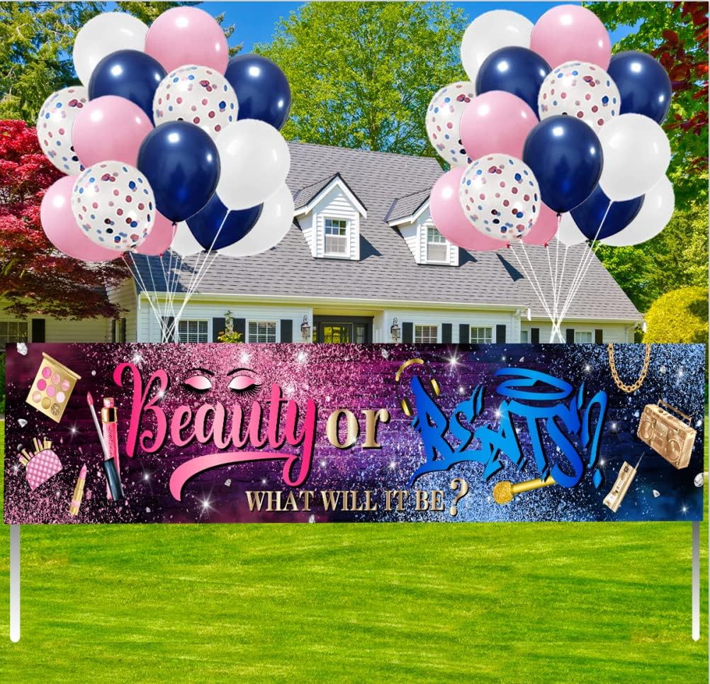 Gender Reveal Decorations Beauty or Beats Blue Pink Gender