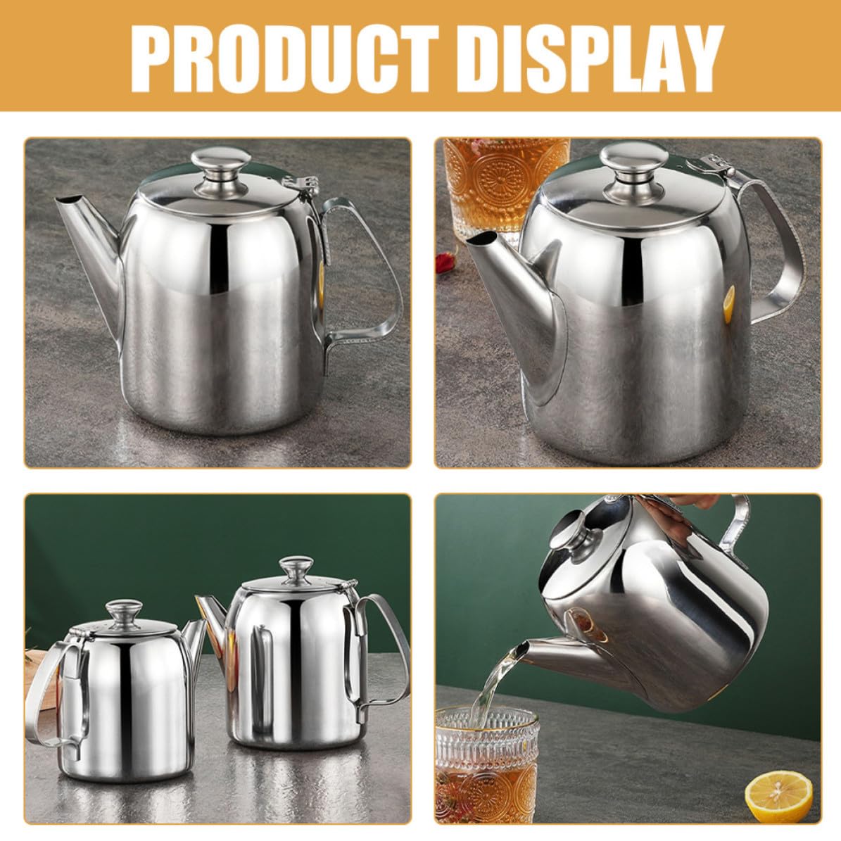 INOOMP Tetera Diseño Clásico de Acero Inoxidable para Cocina Capacidad de 1800ml y Asa Resistente, Adecuado Hogar y Suministros Salón de Té