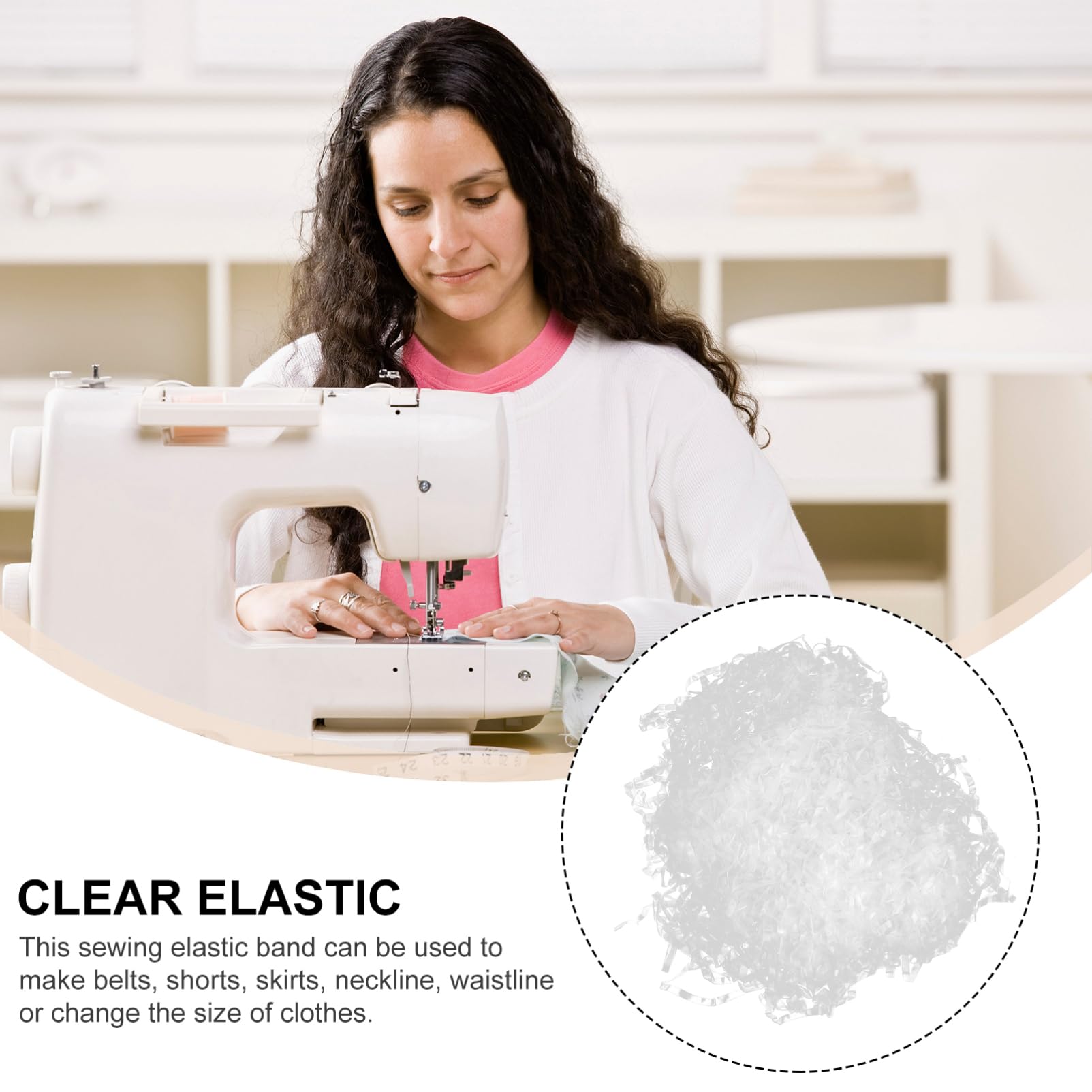 Tofficu 2 Piezas 1 Banda elástica transparente mini De coser cuerda elástica ropa productos elásticos para manga Banda elástica ajustable correas claras correa elástica en la cintura tpu