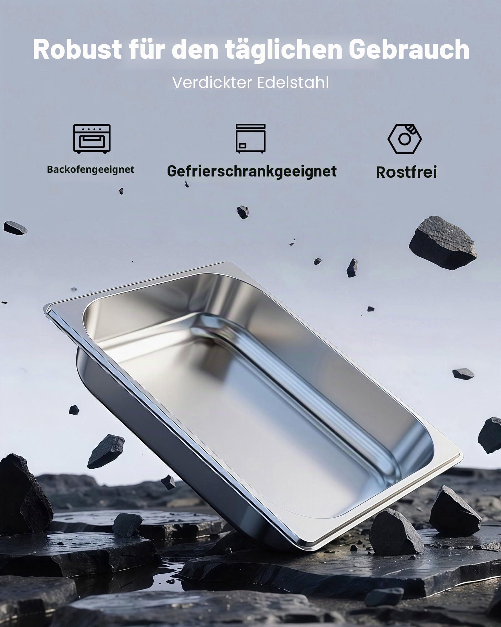 VEVOR Gastronormbehälter Hotelpfanne (1/2-Größe) 4 Stk. 3,8 L, wiederverwendbare Behälter (63,5 mm tief), rostfreie Catering-Aufbewahrung, Panierschale Speisebehälter für Party Restaurant Buffet