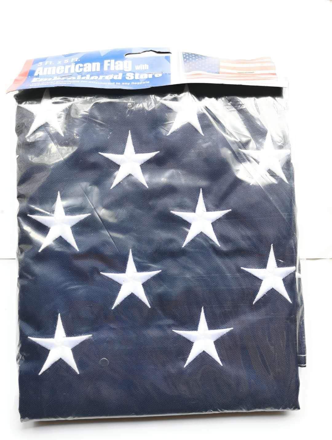American Flag with Embroidered Stars(60,000stitch) 3 Ft X 5 Ft