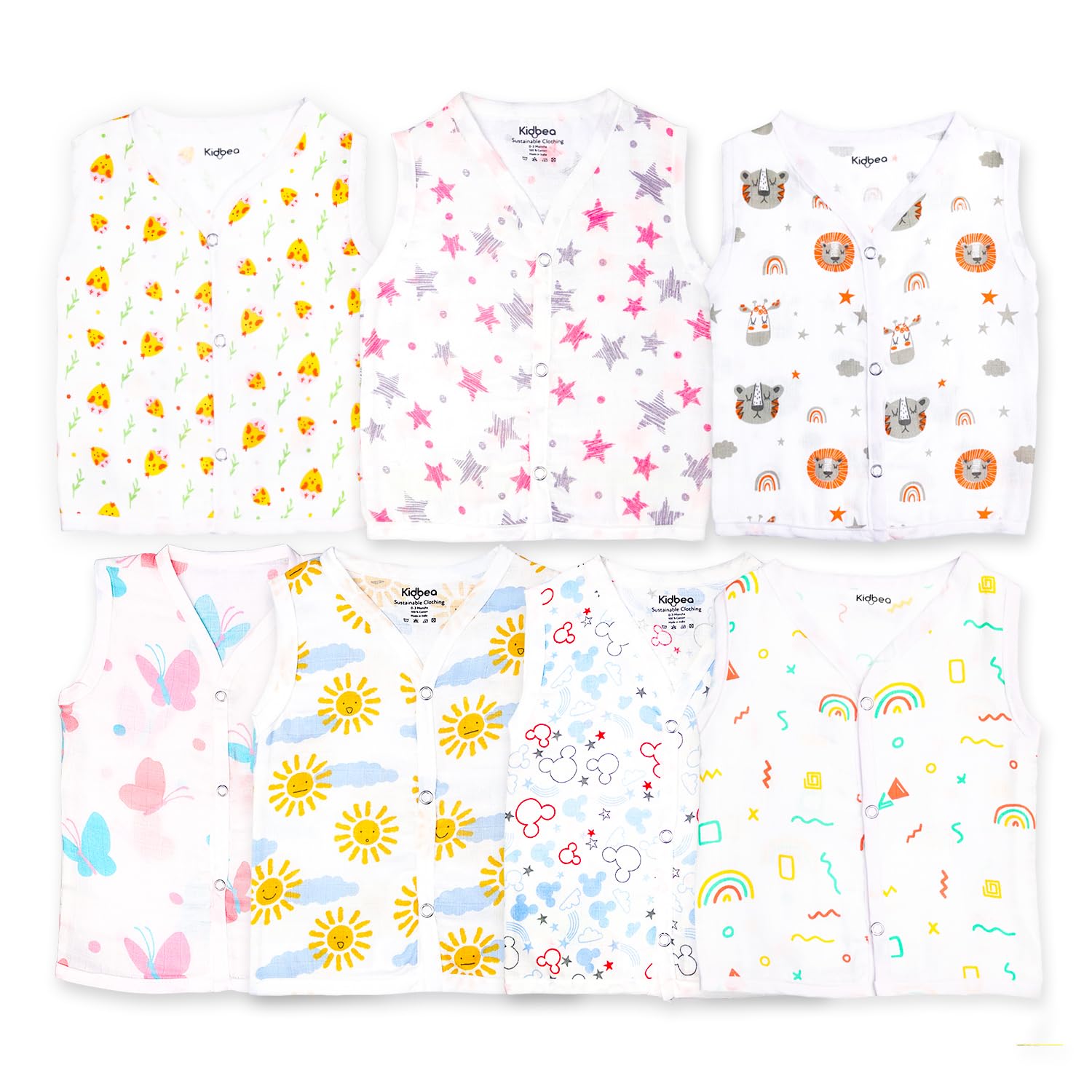 Kidbea® 100% Organic Soft Cotton Muslin Sleeveless Jhabla for Baby Boys | Regular Fit Vest for Infant Summerwear Set I GOTS Certified